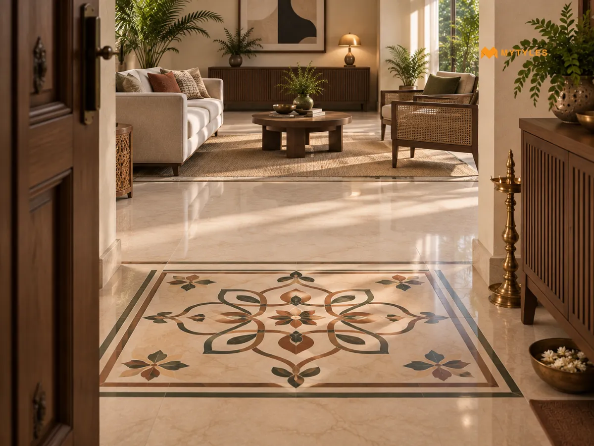 Use Kolam-Inspired Tiles Near the Living Room Entrance